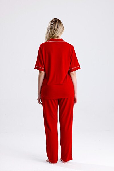 Espuar Classic Women's Shirt Collar Short Sleeve Buttoned Combed Cotton Pajama Set