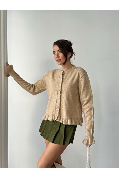 Generic Brand Cardigan de damă cu volane, cu textură moale, din tricotaj