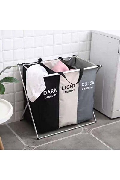 Living سلة غسيل ثلاثية الأقسام للملابس الداكنة والفاتحة والملونة - إطار معدني