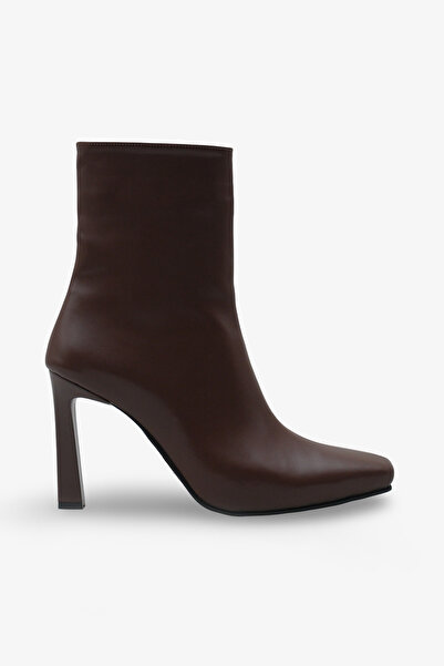 LOJO Kadın Topuklu Küt Burun Yandan Fermuarlı Günlük Momres Kahve