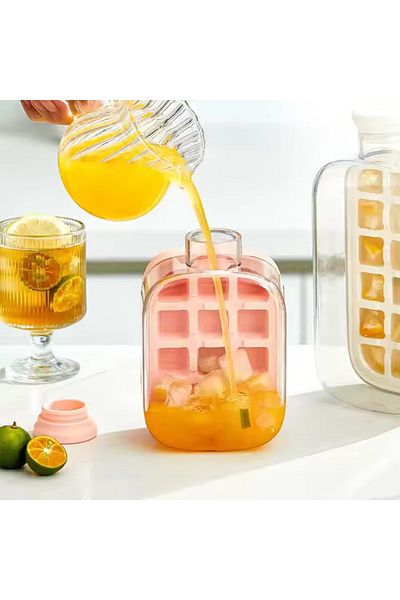 MİMOZA PARK 500 ml Automatic Press 12 Chamber Ice Mold and Water Bottle with Straw – 500 ml Lid Ice Box