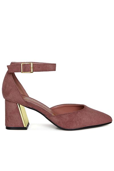 london Rag Women Blush Metallic Accent Angle Heeled Sandals