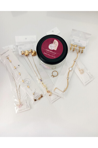 Cimcimoloji Gold Gizemli Takı Kavanozu Çelik Set Small Boy 4 ürün kolye bileklik küpe yüzük