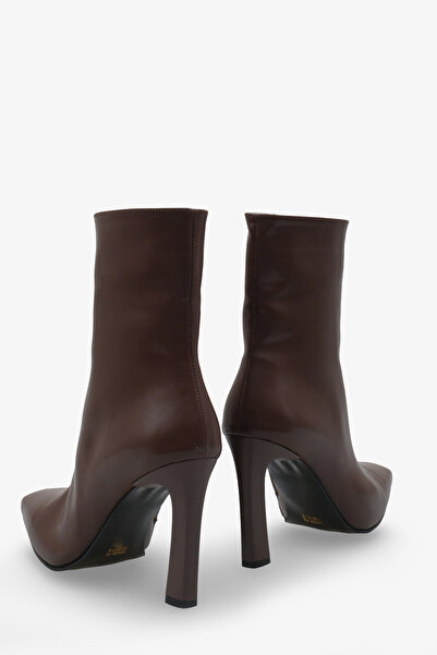 LOJO Kadın Topuklu Küt Burun Yandan Fermuarlı Günlük Momres Kahve