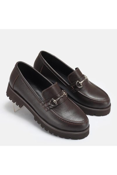 37Numara BÜYÜK NUMARA KADIN LOAFER AYAKKABI HAKİKİ DERİ KAHVERENGİ