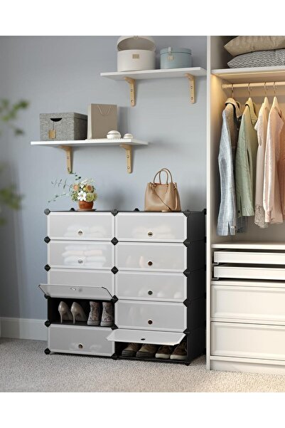 OEM SONGMICS Modular Shoe Storage Cabinet, Configurable with 10 Compartments, 43x31x173 cm, Black