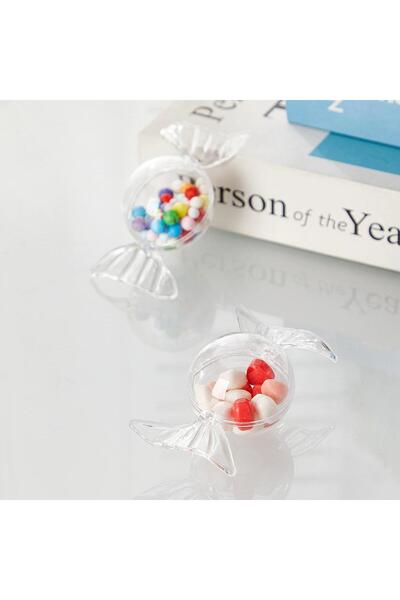 mutlu adım 12 Adet 4x9cm Plastik Şeker Bonbon Kutu Şeffaf