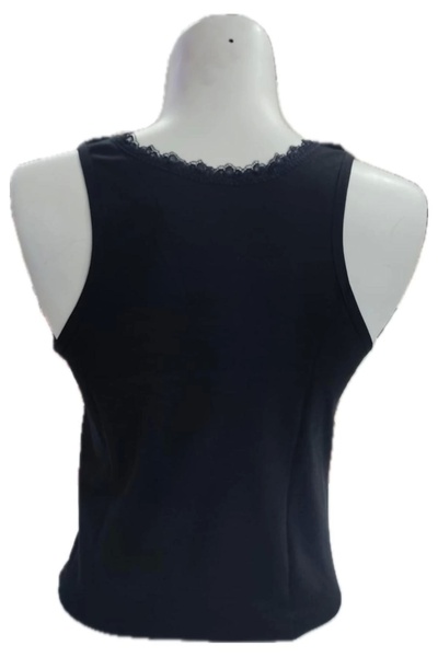Kolcu Women's Tank Top with Wide Strap Lace Detail - Black