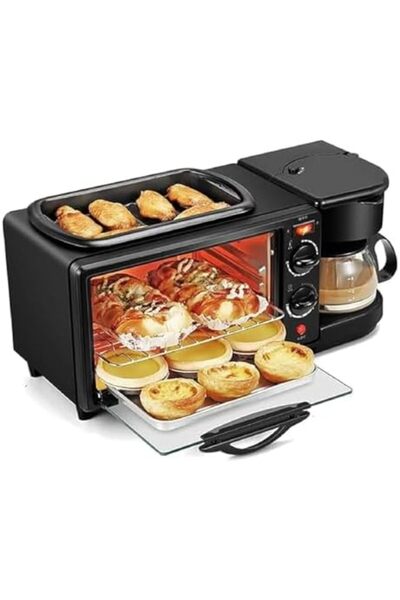 Shopi 3 in 1 Breakfast Station, Portable 12 Litre Oven Breakfast Maker with Coffee Machine, Toaster Oven F