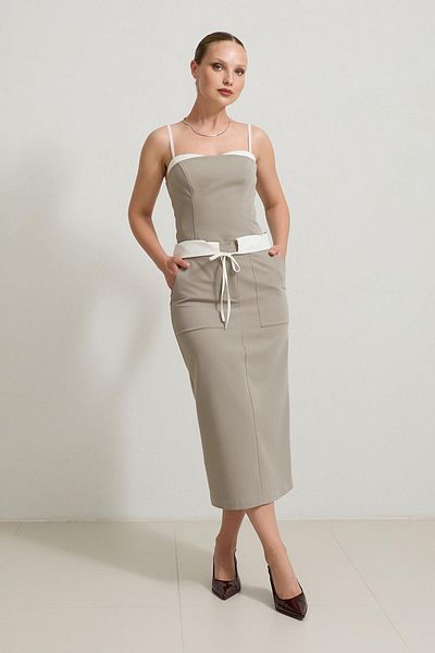 Setre Olive Midi Length Skirt with Tie and Pocket Detail