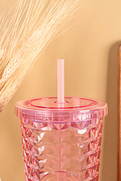 Poomy Pipetli Mika Bardak 750 ml - Kapaklı ve Pipetli İçecek ve Meşrubat Bardağı