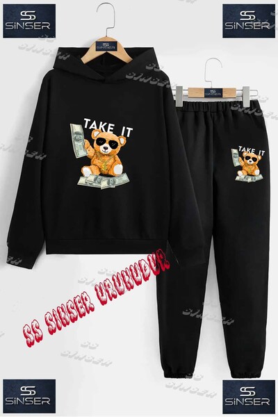 SS SİNSER Детски унисекс комплект спортен екип с качулка и специален принт „B...