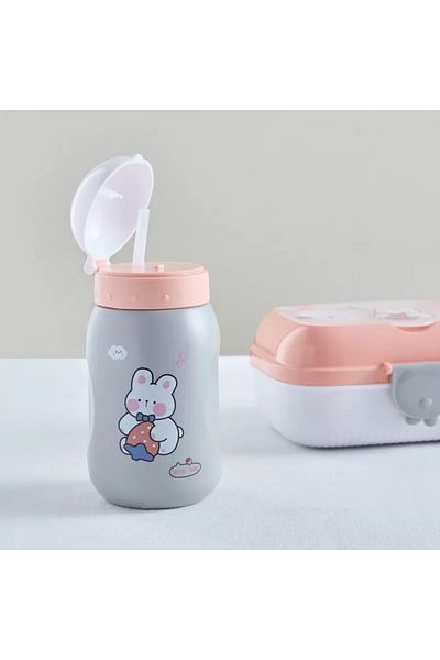 Home Box Neo Teddy Lunch Box and Sip Bottle Set with Spoon and Fork - 500 ml