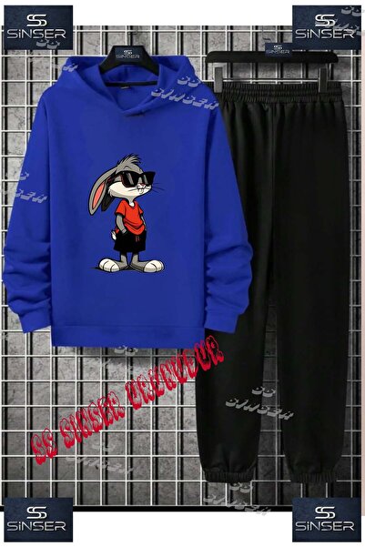 SS SİNSER Children's Unisex "Bugs Bunny with Glasses" Special Printed Hooded ...