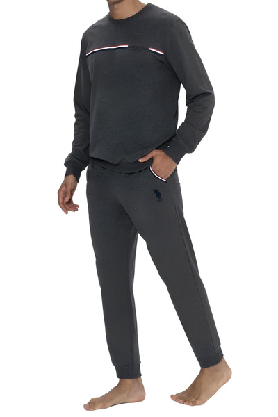 U.S. Polo Assn. Men's Long Sleeve Cotton Crew Neck Elastic Leg Pajama Set