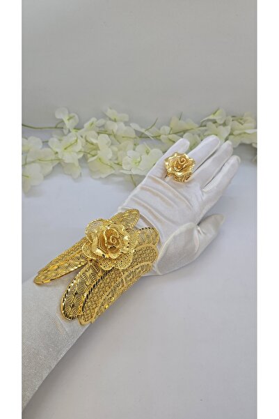 Constanza Exclusive Vizyon Kelepçe Bileklik ve Yüzük 22 Ayar Altın Kaplama Model 671