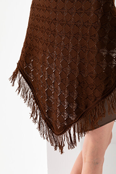 VEGA MODA Handmade Ajur Örgü Püsküllü Üçgen Omuz Şalı – Pamuklu Triangel Boho Şal Kadın