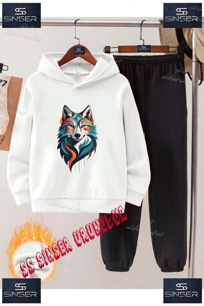 SS SİNSER Children's Unisex "Wolf Painted" Special Printed Hooded Tracksuit Set