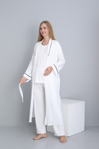 Miss Dünya Lissa White Maternity and Maternity Morning 4 Piece Breastfeeding Pajamas Set