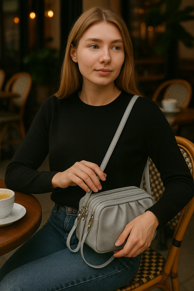 Handley حقيبة كتف نسائية بحزام متقاطع وسحاب متعدد الأقسام