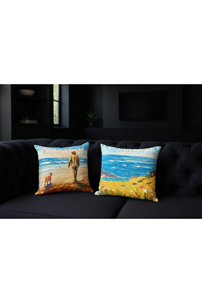 Limon Soft Model de broderie Punch Digital cu imprimeu Husă de pernă cu tematică marină, pachet de 2