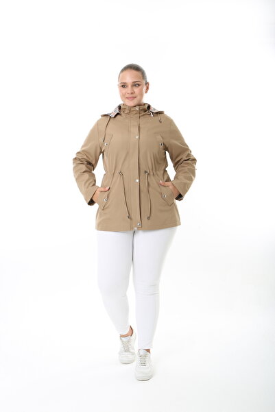 TUTveAL Collection Water Resistant Trench Coat, Hooded, Plaid, Mink Trench Coat Bonded Fabric Trench Coat