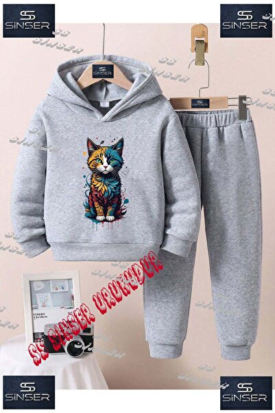 SS SİNSER Παιδικό Unisex Σετ Φόρμας με Κουκούλα "PAINTED CAT COLORFUL" με Ειδ...
