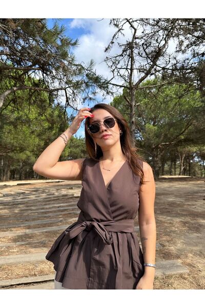 eBaa fashıon KUŞAKLI V YAKA BÜZGÜLÜ BLUZ
