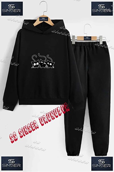 SS SİNSER Παιδικό Unisex Σετ Φόρμας με Κουκούλα και Ειδική Στάμπα "KARA 3LU K...