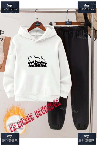SS SİNSER Children's Unisex "Kara 3Lu Cat" Special Printed Hooded Tracksuit Set