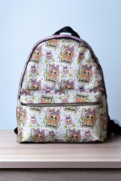 Karakedi White Labubu Bath Collage Y2K School Backpack
