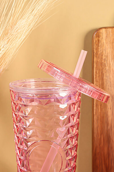 Poomy Pipetli Mika Bardak 750 ml - Kapaklı ve Pipetli İçecek ve Meşrubat Bardağı