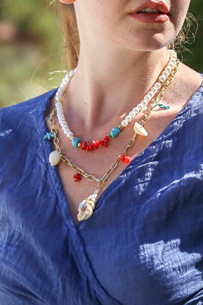 Chiccy Takı Aksesuar Double Design Necklace with Pearl Object