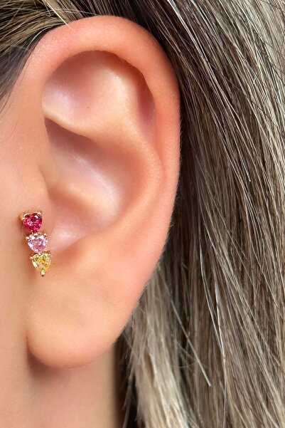 TAKIŞTIR Altın Renk Taş Detaylı Çelik Tragus/Kıkırdak Küpe/Piercing (Tek)