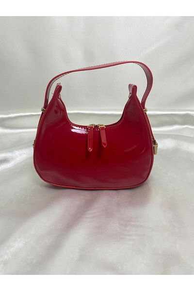 owwon Women's Single Compartment Half Moon Shaped Mini Size Hand and Shoulder Bag with Gold Detail