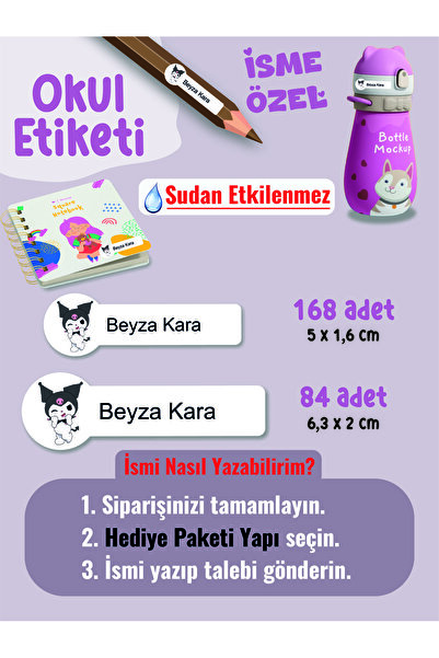 YUNUS COPY Okul Etiketi Kalem Defter Etiketi Kuromi Temalı Özel İsim Yazılabi...