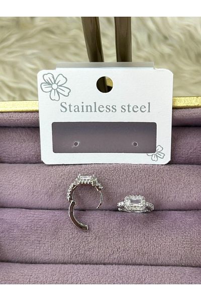 BY YASİN TOPÇU Steel Stone Earrings