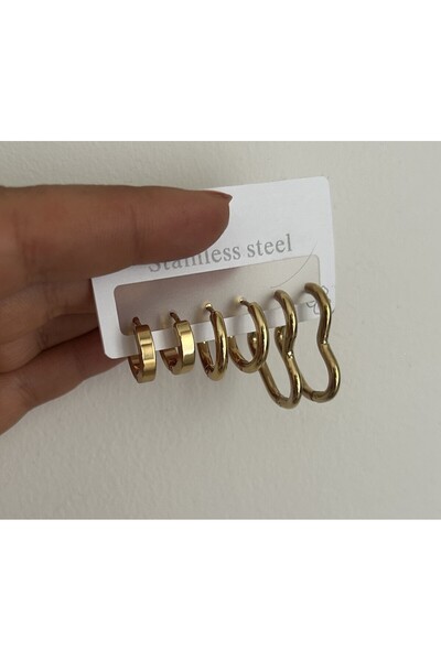 stainles steel ÇELİK ÜÇ AYRI MODEL GOLD ÇOKLU KÜPE