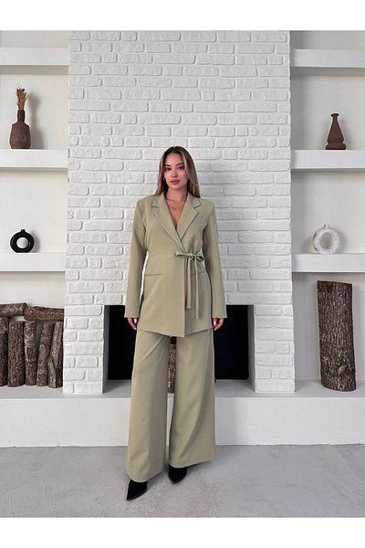 ZF BUTİK Women's Double Belted Blazer Jacket Pants Set
