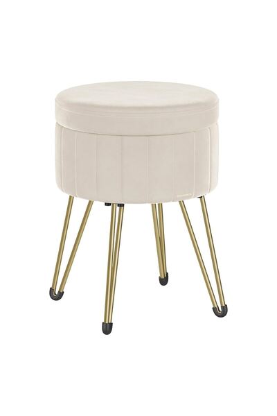 SONGMICS Scaun rotund cu spațiu de depozitare, tapițat cu catifea, 32x39x44 cm, crem