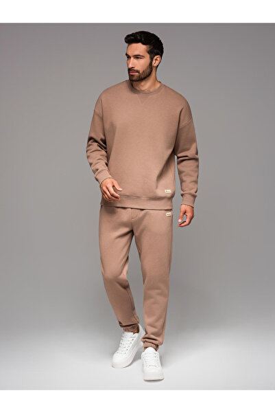 OMBRE UNISEX Pärchen Trainingsanzug Set im Athleisure Style mit Hose und Sweatshirt - braun V16 Z109