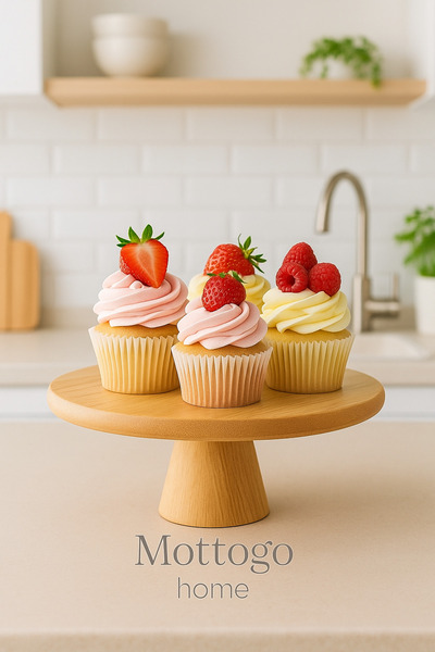 Mottogo Natural Bamboo Round Cake & Cake Stand Pedestal Presentation Stand 31 cm Diameter