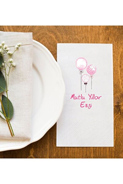 Hediyenza İsme Özel Doğum Günü Pembe Balonlar Sunum Peçetesi 20 ADET