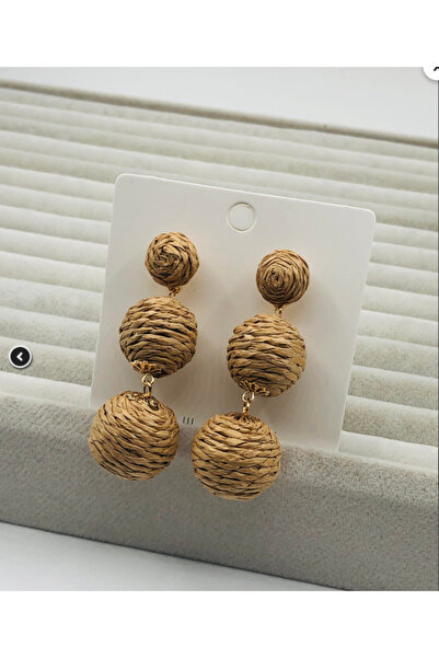 AJE JEWELRY Hasır Örgü Top Model Sallantılı Pirinç Küpe