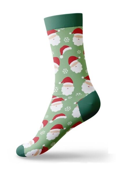 Socks Tunnel New Year Santa Claus Patterned Green Colored Socks