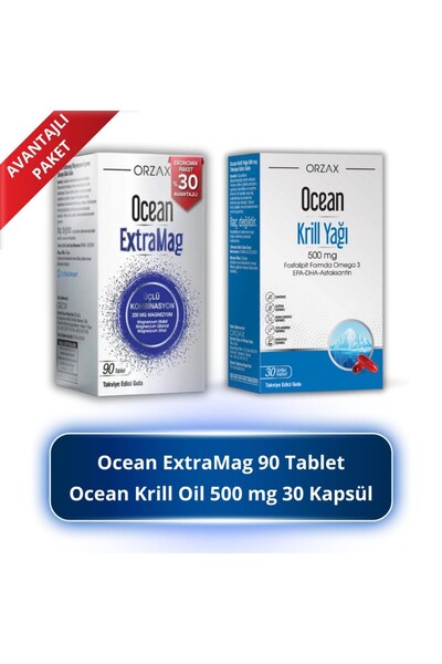 Orzax Ocean ExtraMag 90 Tablet + Ocean Krill Oil 500 mg 30 Kapsül