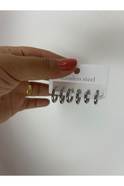 stainles steel ÇELİK SİLVER RENK ÜÇ AYRI BOY HALKA KÜPE