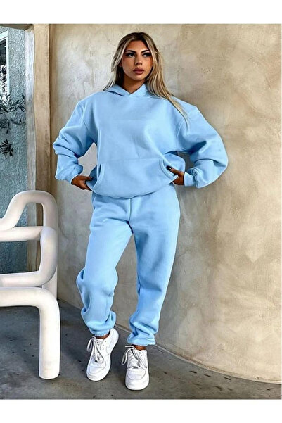 LUNAVISTA Γυναικείο φούτερ με κουκούλα με στάμπα 2 τεμαχίων από πολυεστέρα με τσέπες φθινόπωρο/χειμώνα