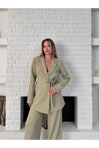 ZF BUTİK Women's Double Belted Blazer Jacket Pants Set