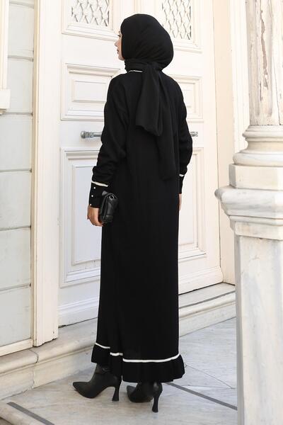 Modamihram Rochie de tricotaj cu detaliu de piatră cu manșetă neagră 6150